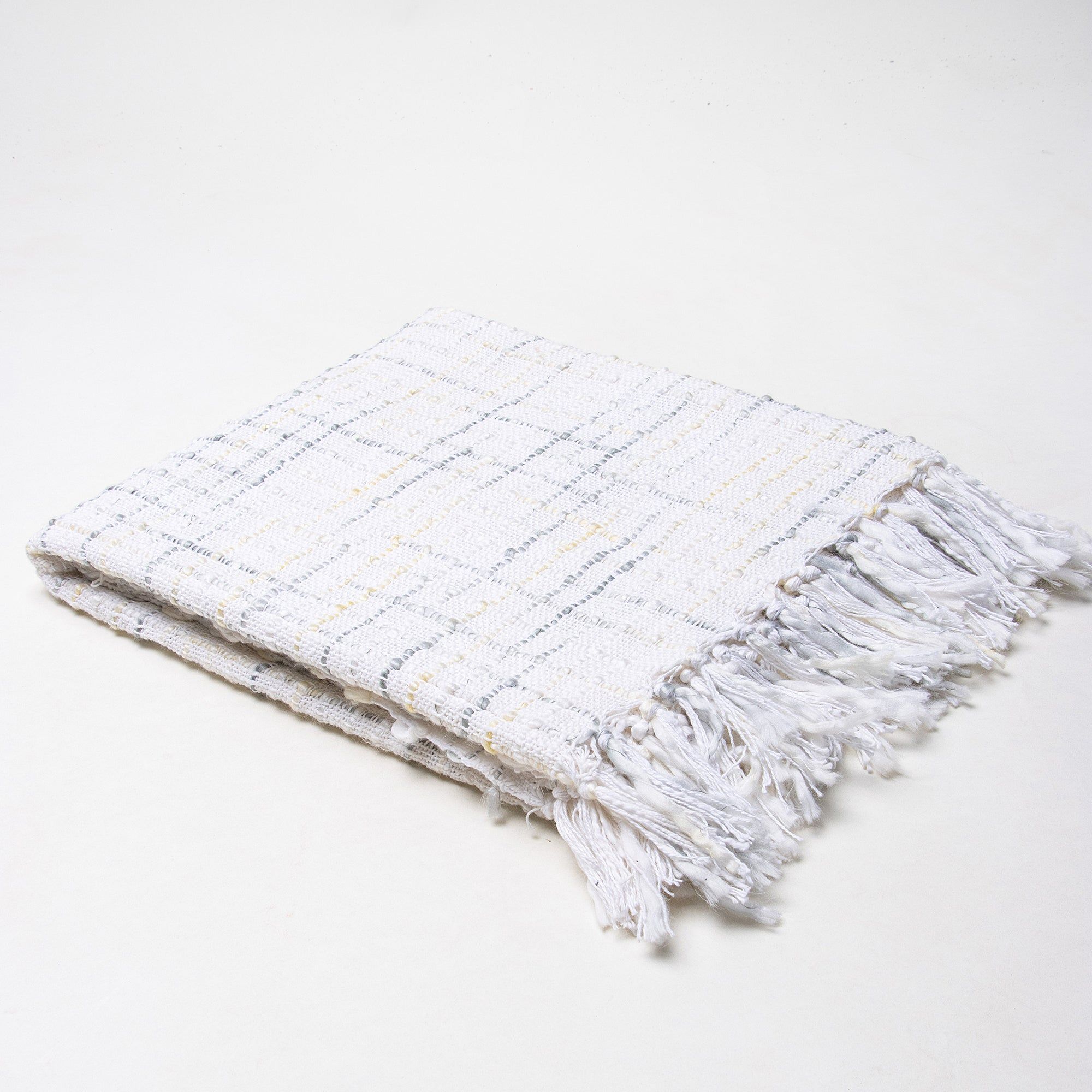 White Handmade Cotton Woven Throw For Living Room